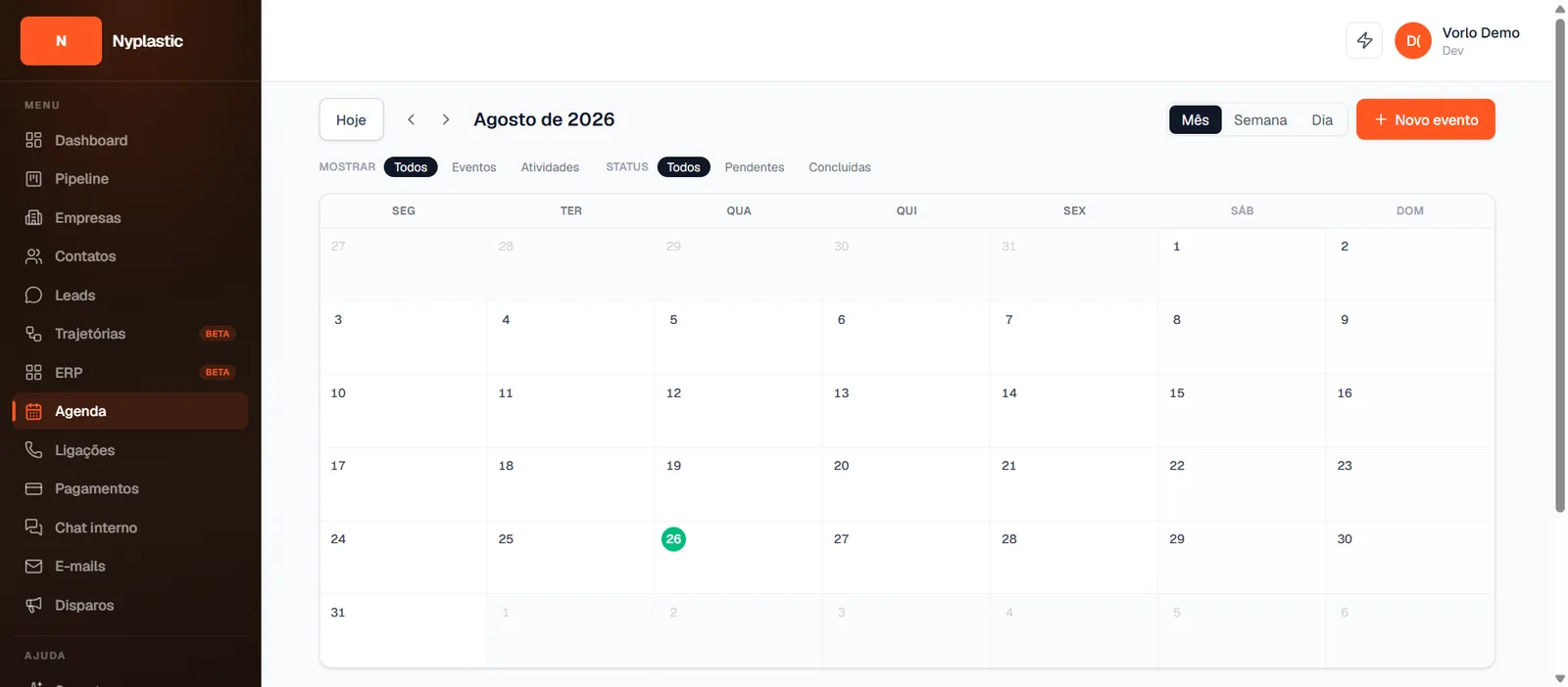 Agenda do CRM Vorlo